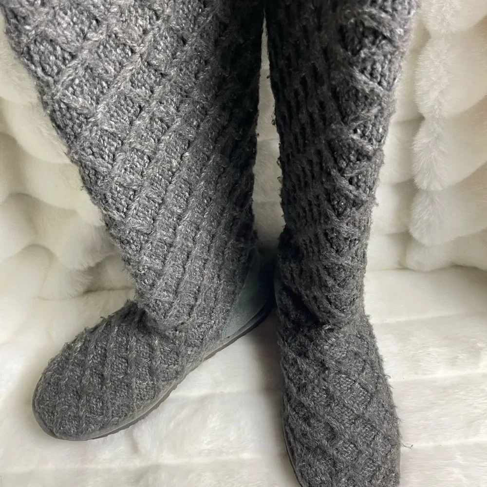 UGG Australia latice charcoal gray knit boots reversible knee high to short SZ9